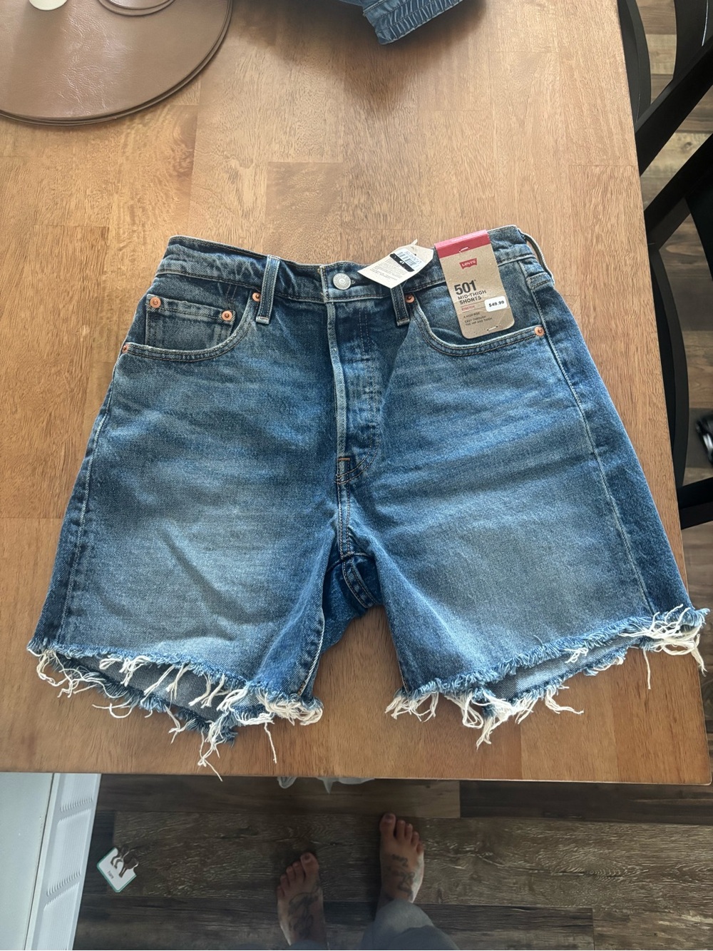 Levi's 501 Raw Hem Mid-Blue Denim Shorts